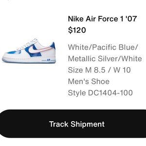 Nike Air Force 1 '07
$120
White/Pacific Blue/ Metallic Silver/White